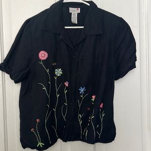 Vintage embroidered flower button down